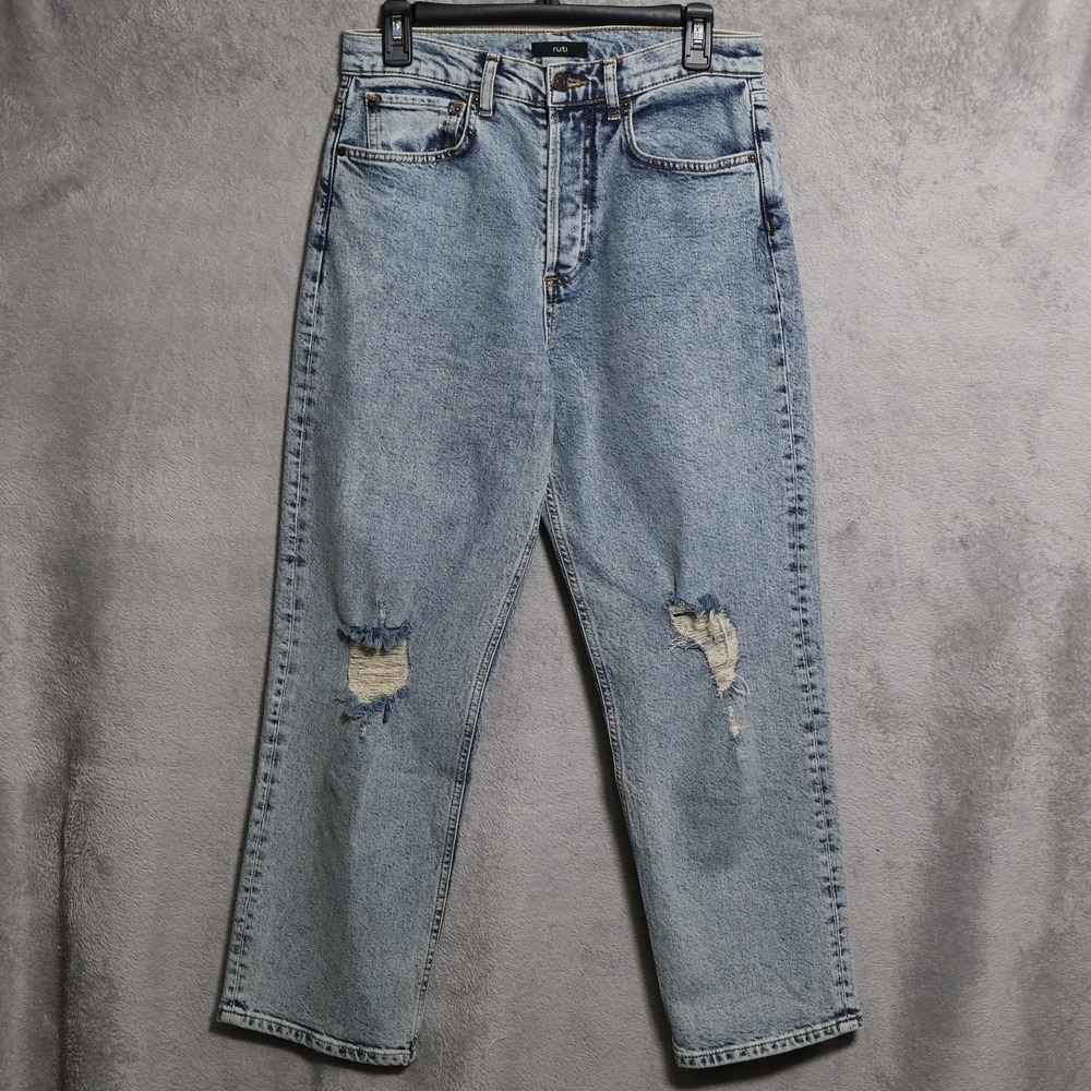 Ruti Jeans Womens 30x27 Light Blue High Rise Mom Distressed Denim Acid Wash